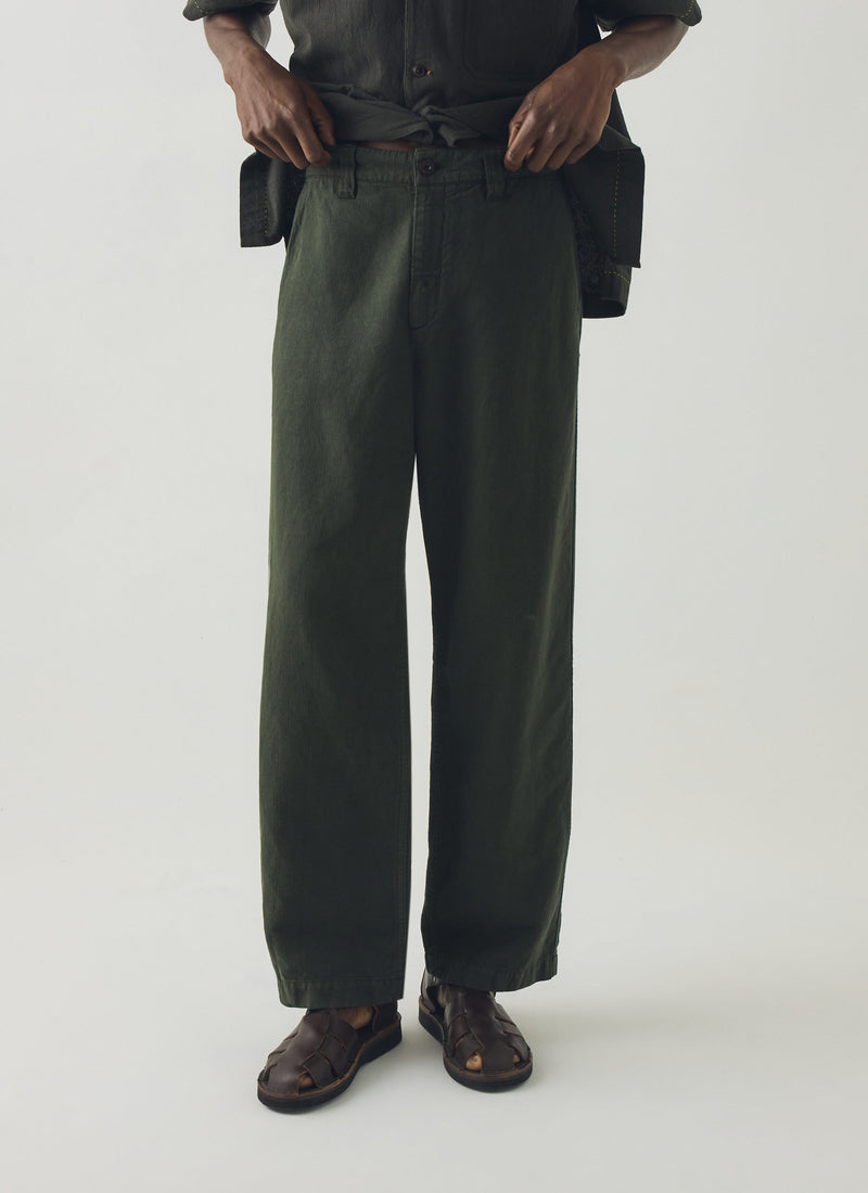 Rory Straight Leg Cotton Linen Trousers | Dark Moss