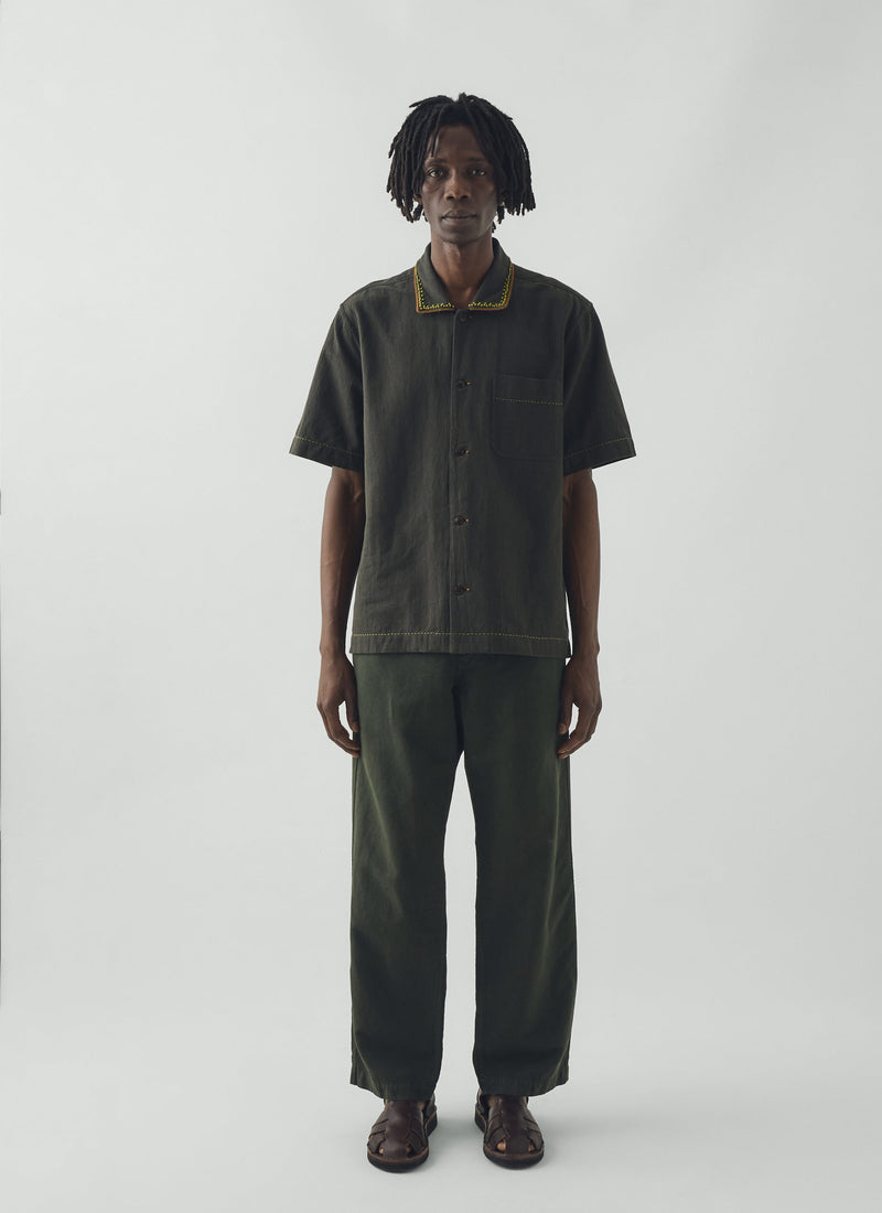 Rory Straight Leg Cotton Linen Trousers | Dark Moss
