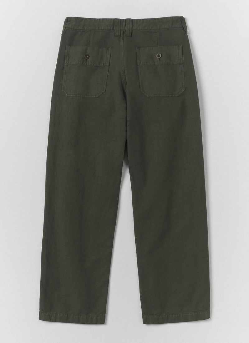 Rory Straight Leg Cotton Linen Trousers | Dark Moss
