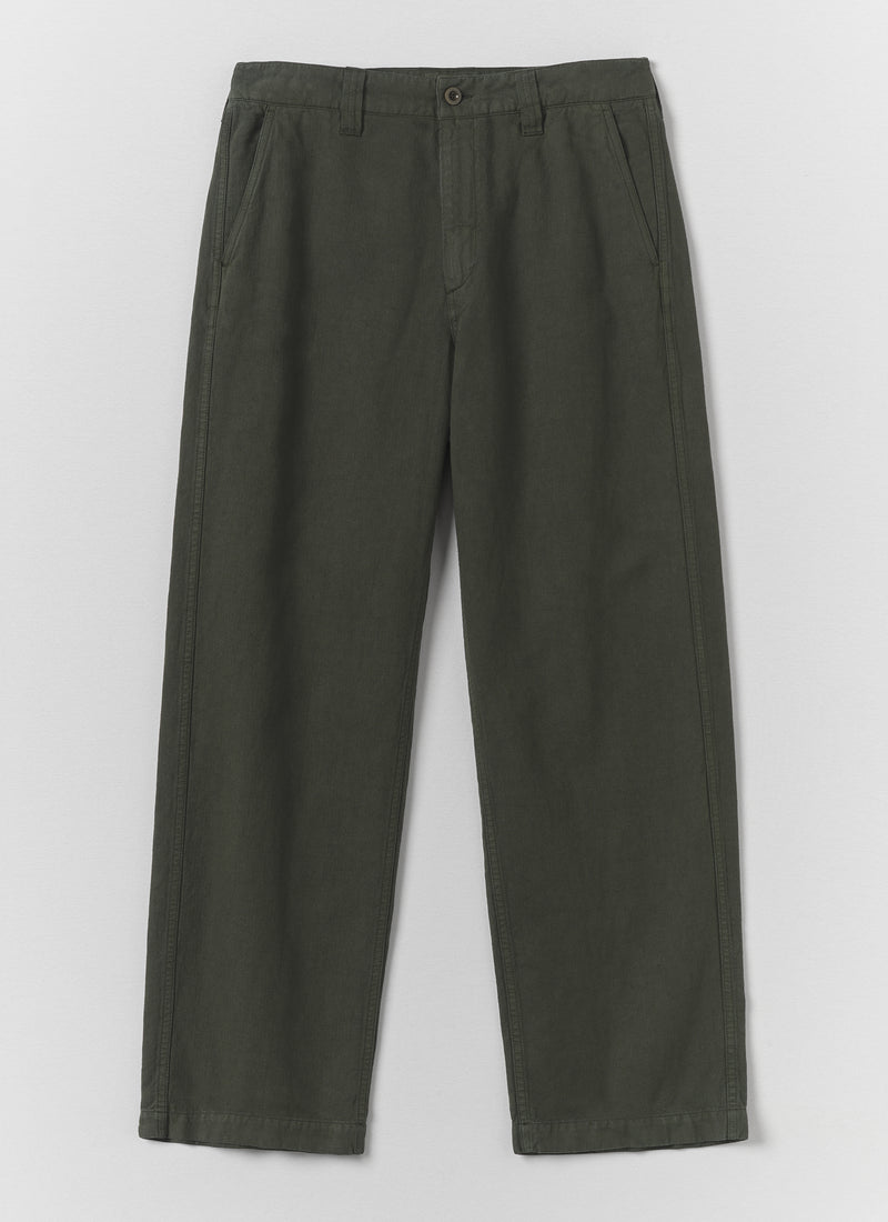 Rory Straight Leg Cotton Linen Trousers | Dark Moss