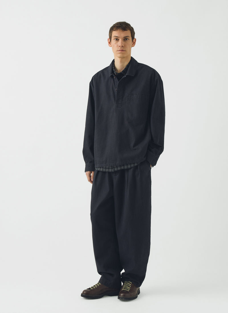 Casper Pigment Dye Cotton Trousers | Blue Black