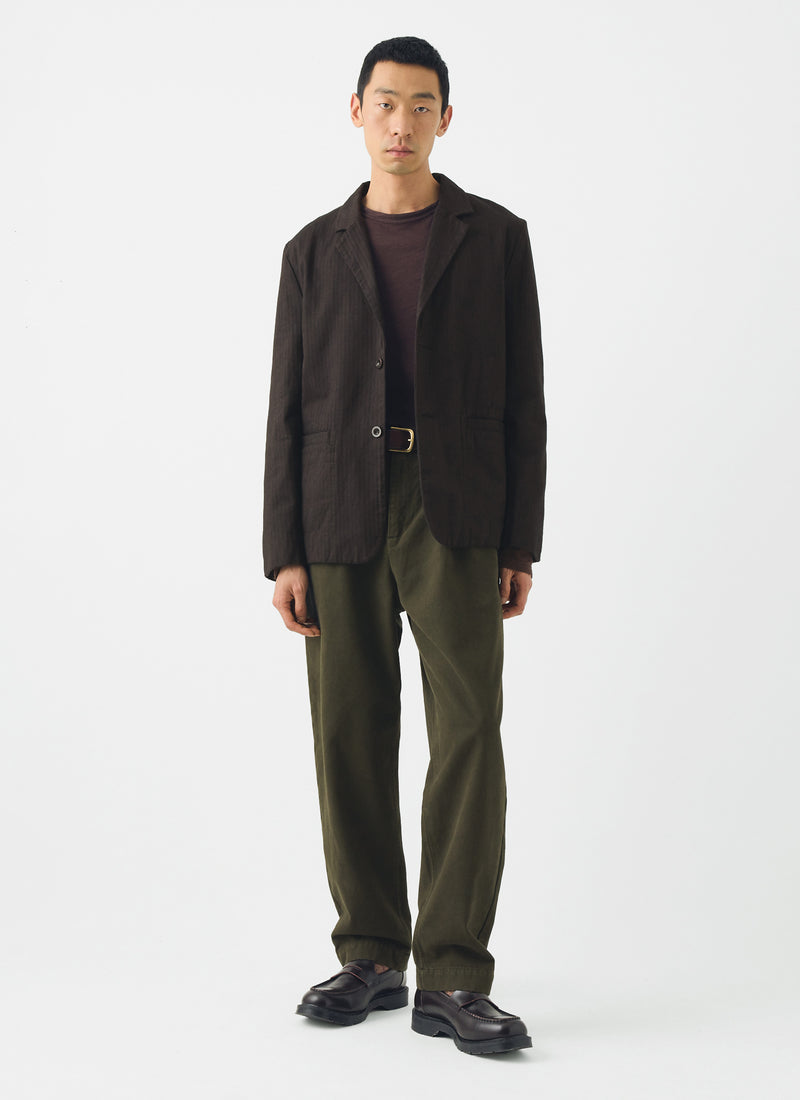 Otto Cotton Herringbone Pleated Trousers | Tent Green