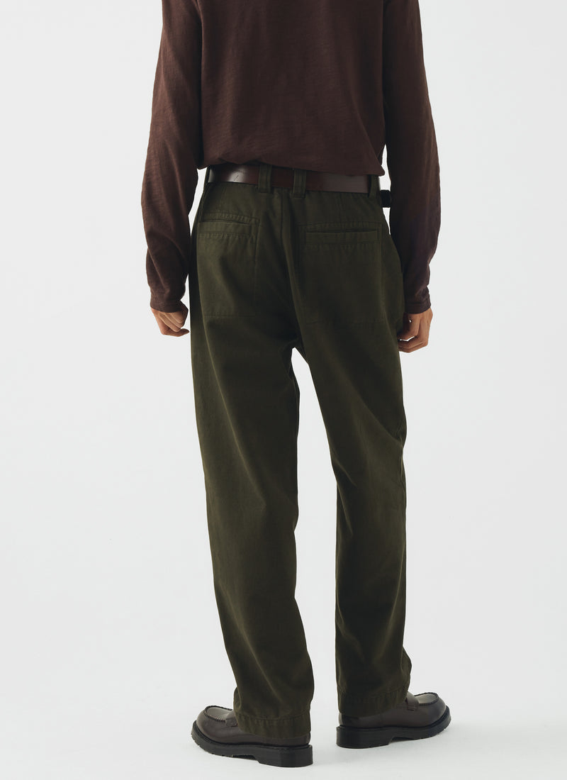 Otto Cotton Herringbone Pleated Trousers | Tent Green