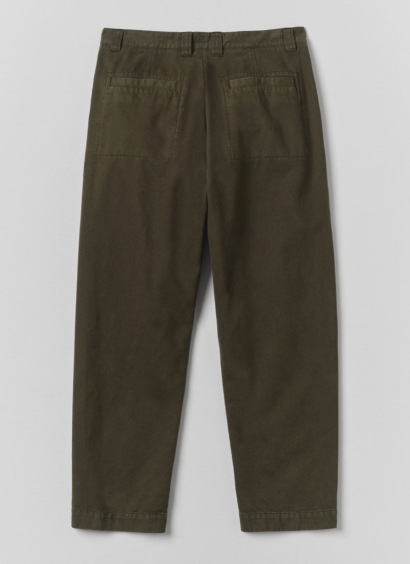 Otto Cotton Herringbone Pleated Trousers | Tent Green