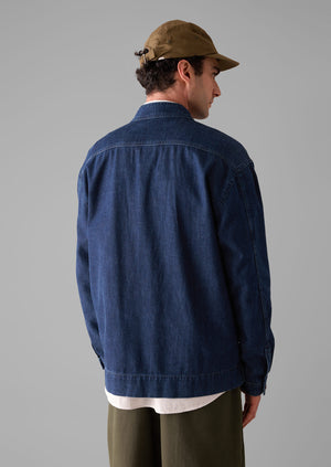 Grandad Collar Half Placket Denim Shirt Indigo TOAST
