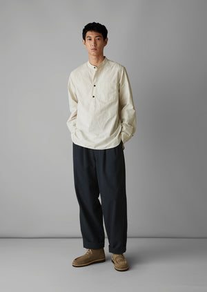 Grandad Collar Stripe Pullover Shirt | Sunwashed Blue