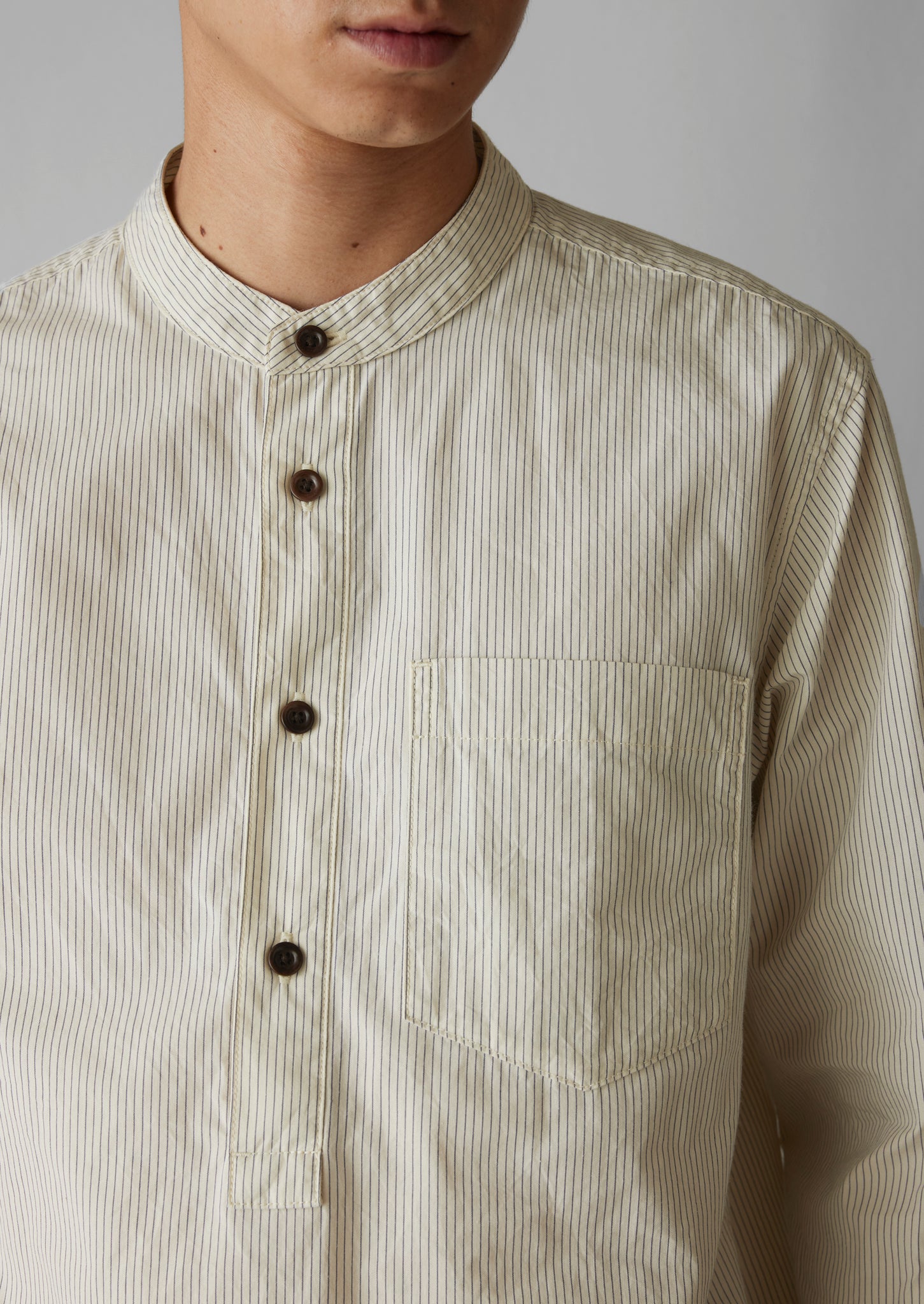 Grandad Collar Stripe Pullover Shirt | Sunwashed Blue