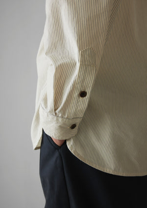 Grandad Collar Stripe Pullover Shirt | Sunwashed Blue