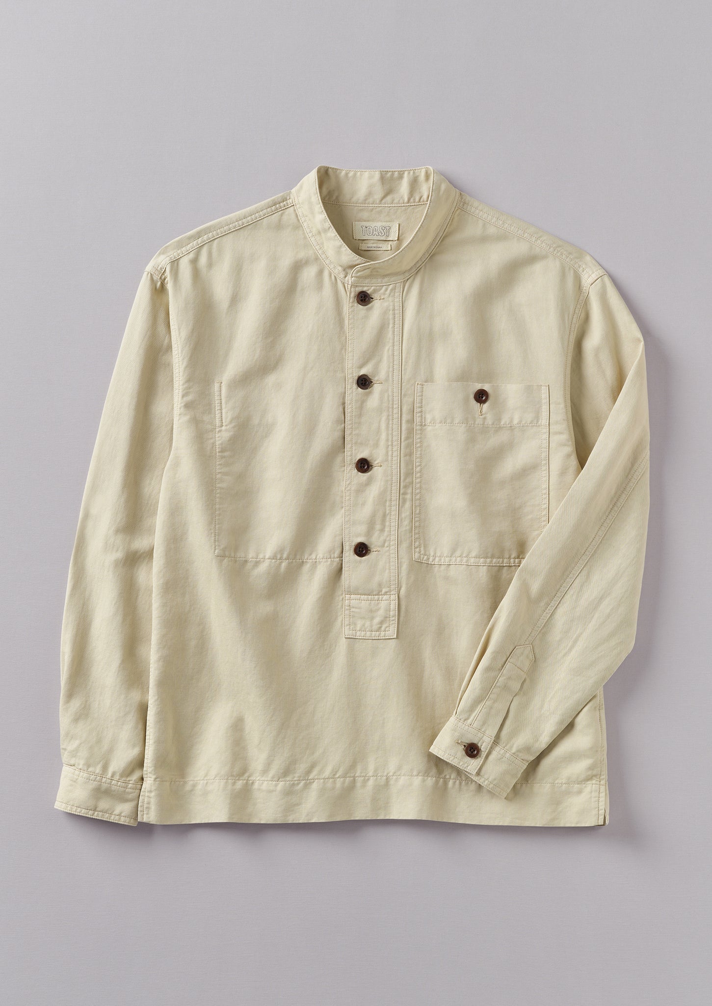 Grandad Collar Half Placket Cotton Linen Shirt | Stone