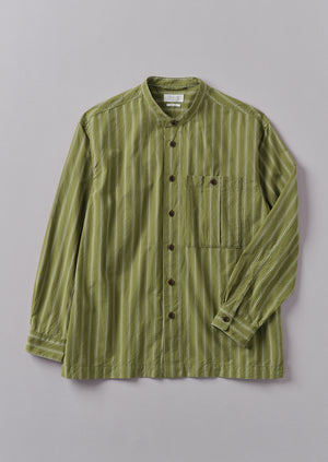 Grandad Collar Crinkle Organic Cotton Shirt | Dark Olive