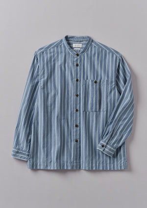 Grandad Collar Crinkle Organic Cotton Shirt | Duffle Blue