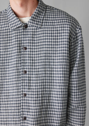 Dropped Shoulder Check Linen Shirt | Slate Navy
