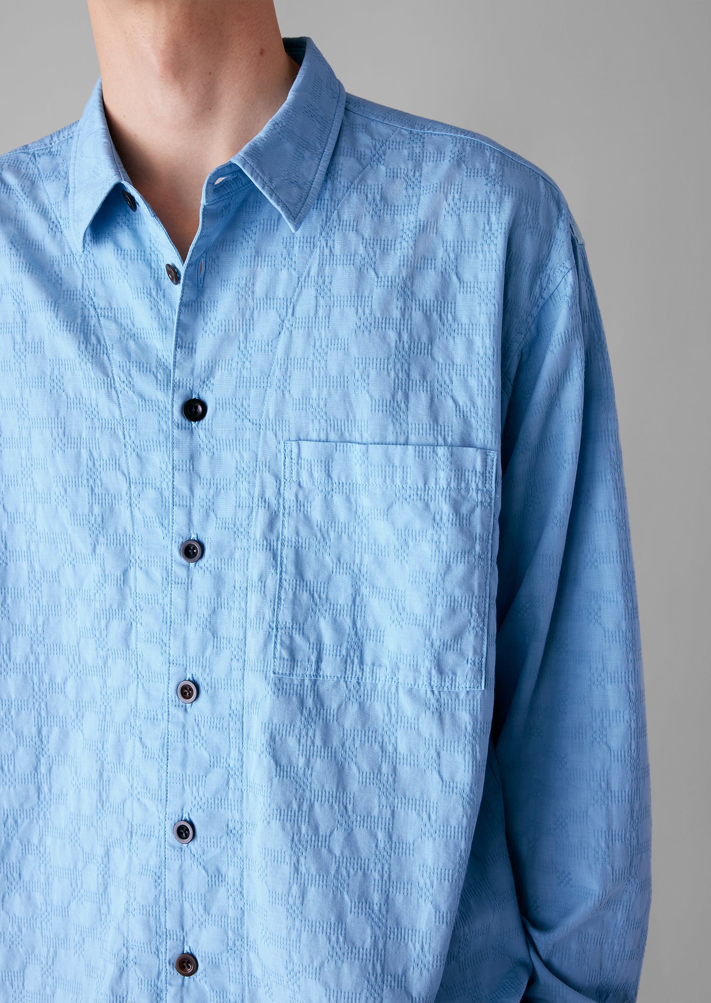 Dropped Shoulder Jacquard Shirt | Light Blue