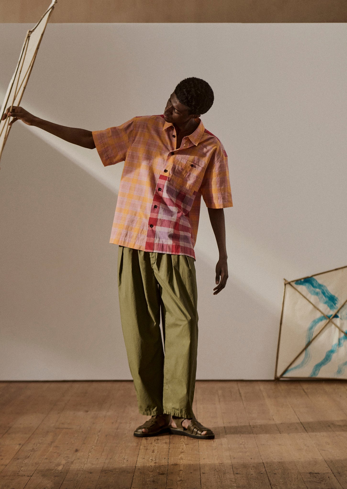 Panelled Check Cotton Shirt | Multi