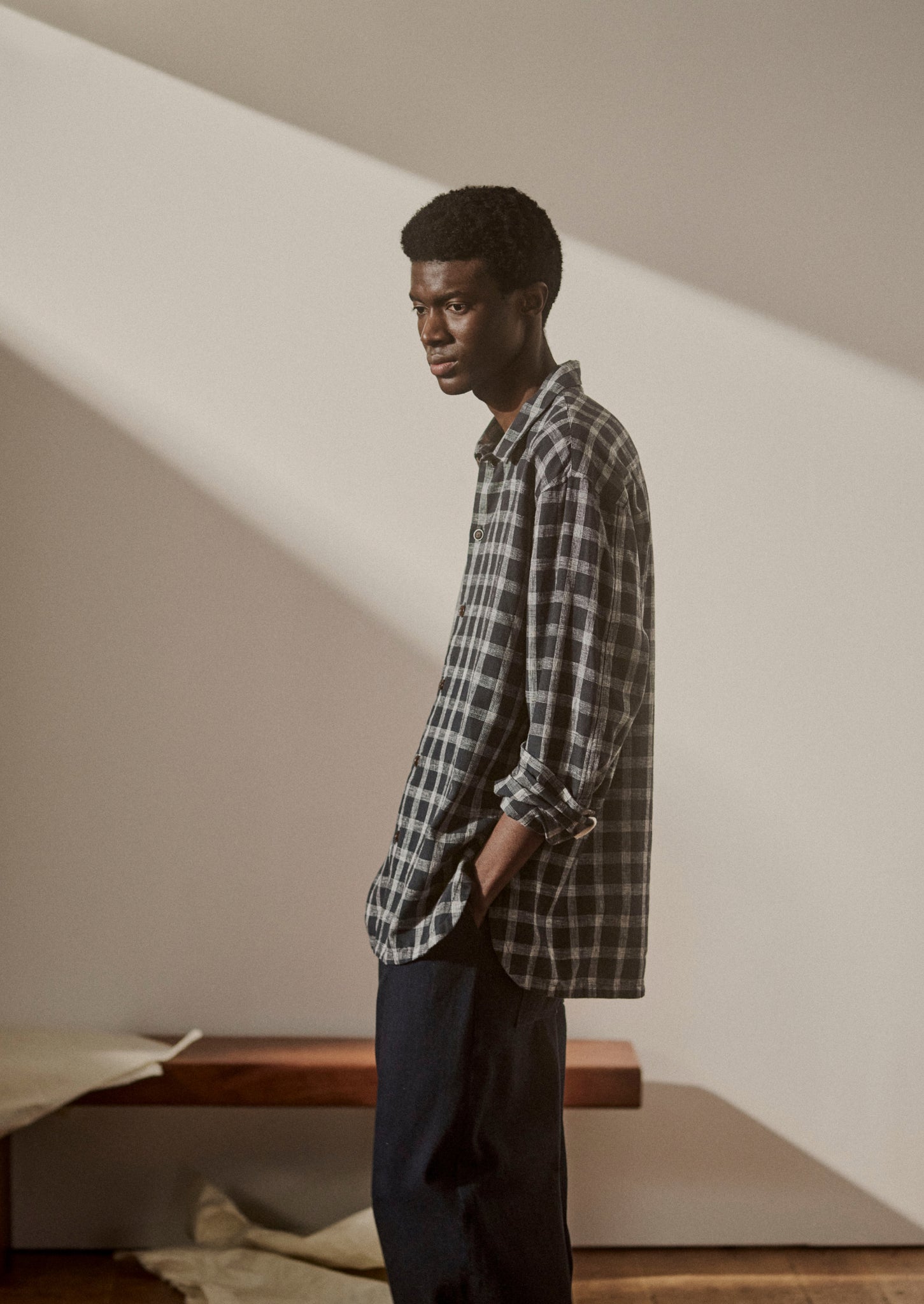 Cotton Linen Check Shirt | Slate