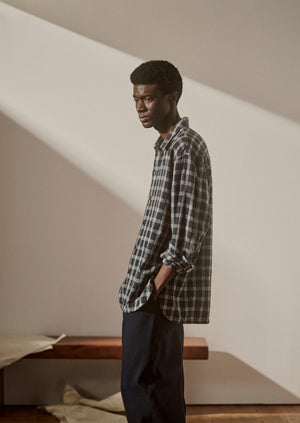 Cotton Linen Check Shirt | Slate