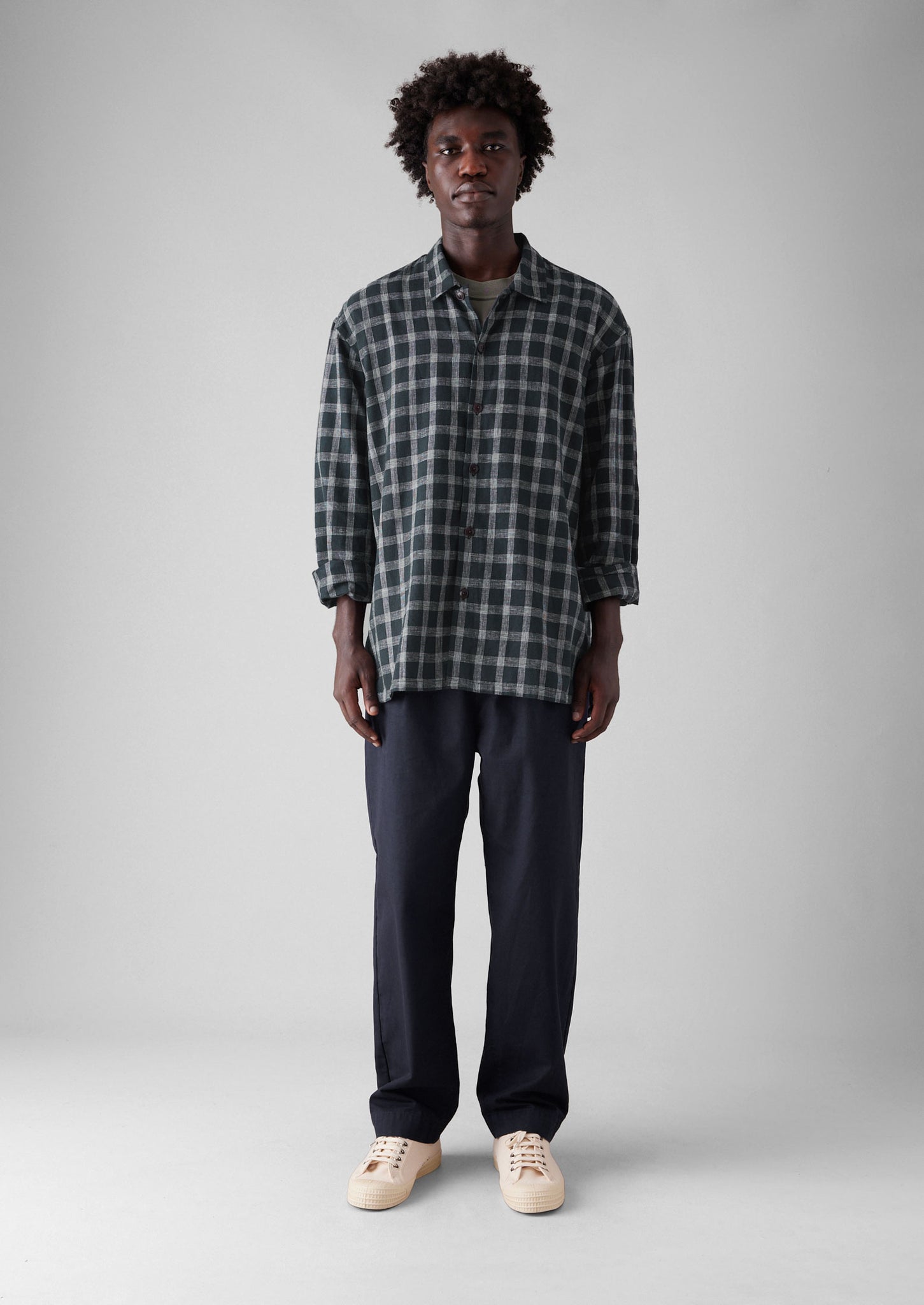 Cotton Linen Check Shirt | Slate