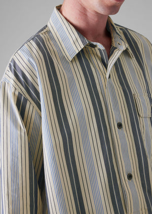 Half Placket Stripe Shirt | Ecru/Mixed Blues