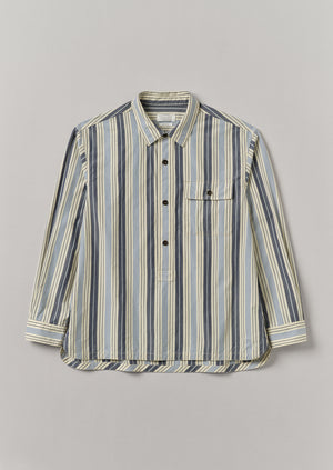 Half Placket Stripe Shirt | Ecru/Mixed Blues