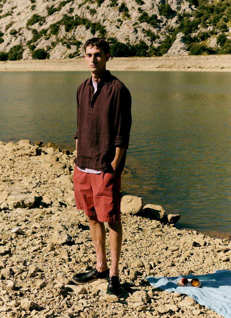 Half Placket Linen Shirt | Rich Earth