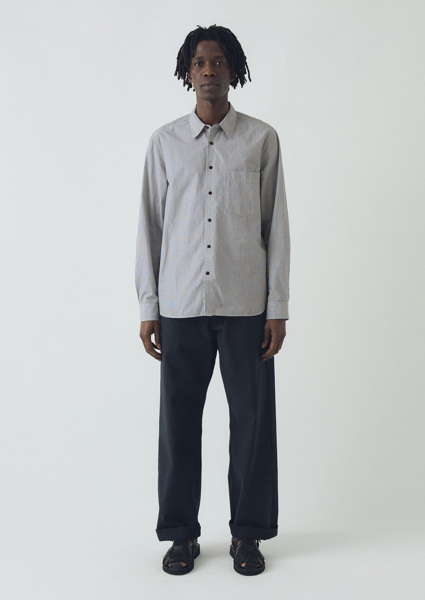 Fine Stripe Cotton Shirt | Ecru/Slate