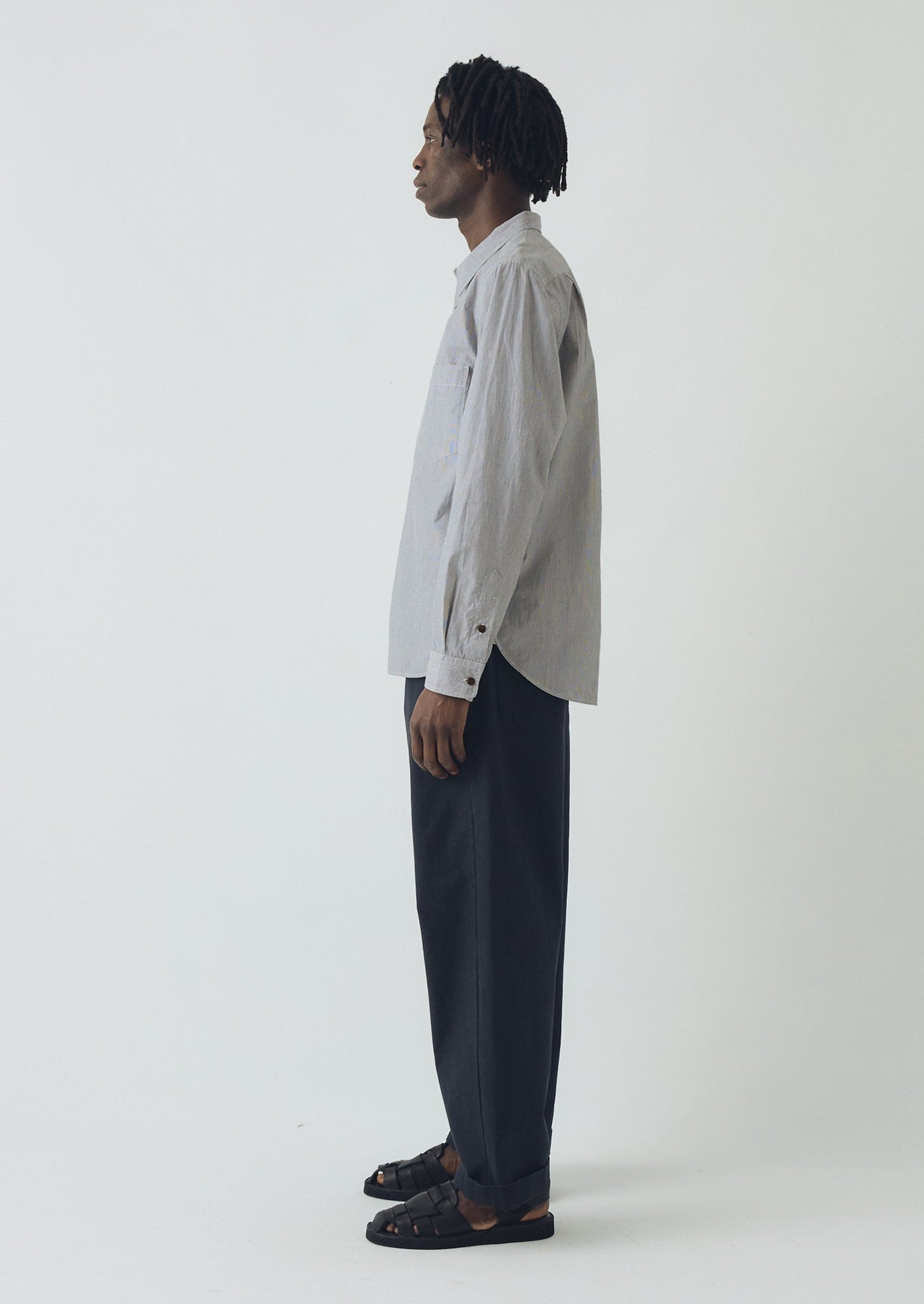 Fine Stripe Cotton Shirt | Ecru/Slate