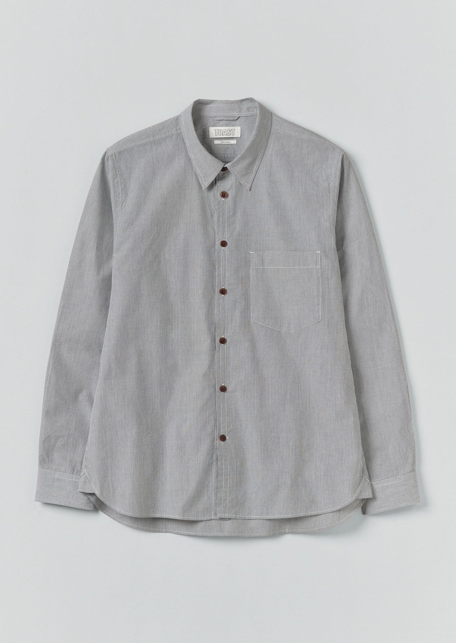 Fine Stripe Cotton Shirt | Ecru/Slate
