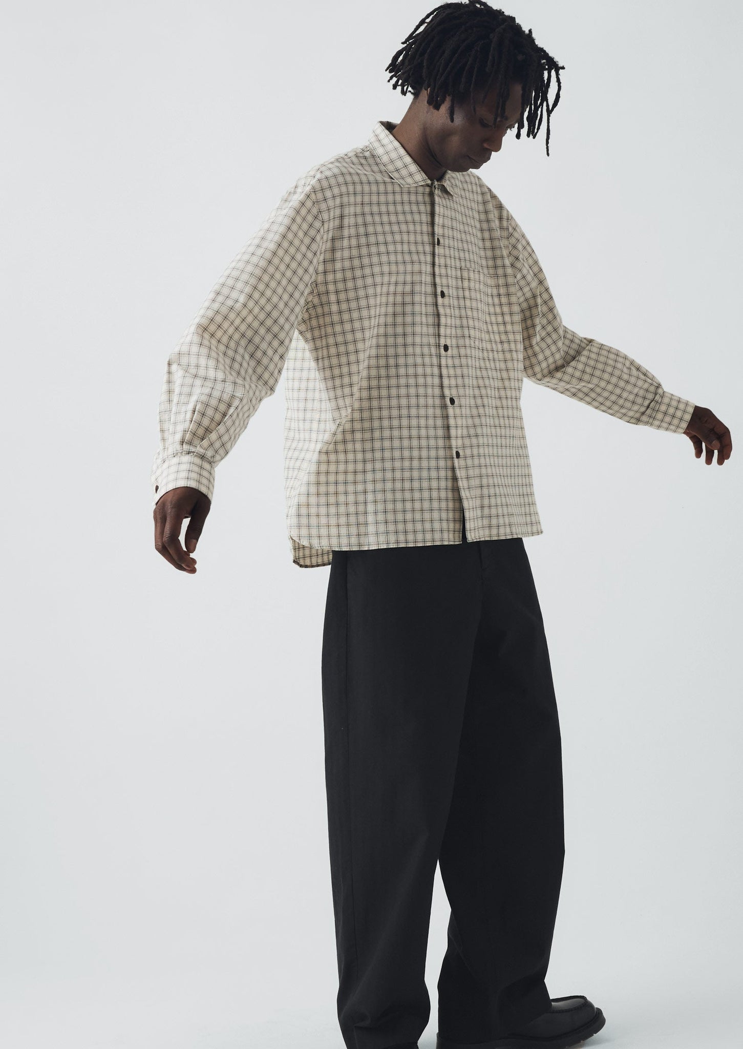Cotton Window Pane Check Shirt | Ecru/Slate