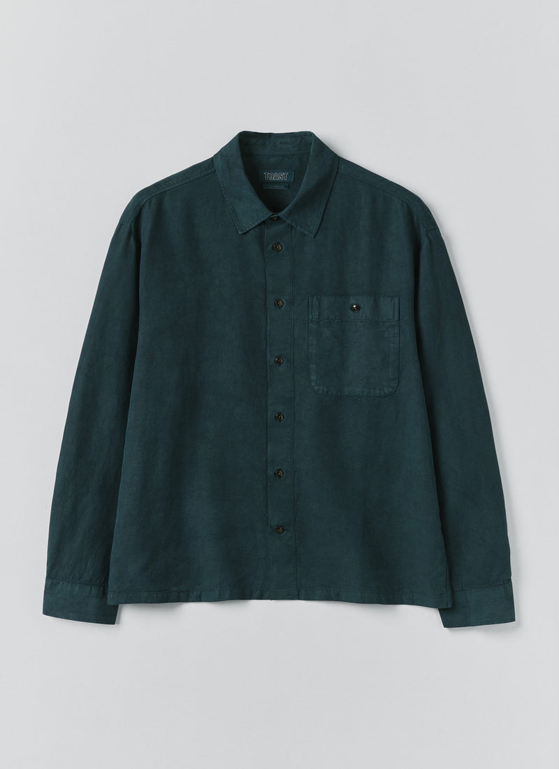 Lyocell Linen Herringbone Shirt | Peacock Blue