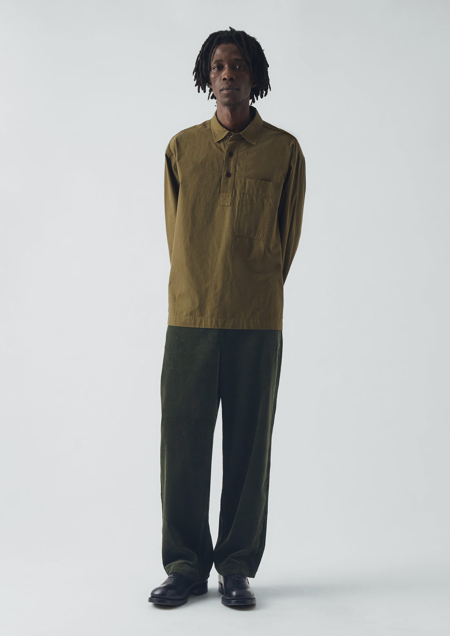 Large Pocket Popover Stripe Shirt | Olive