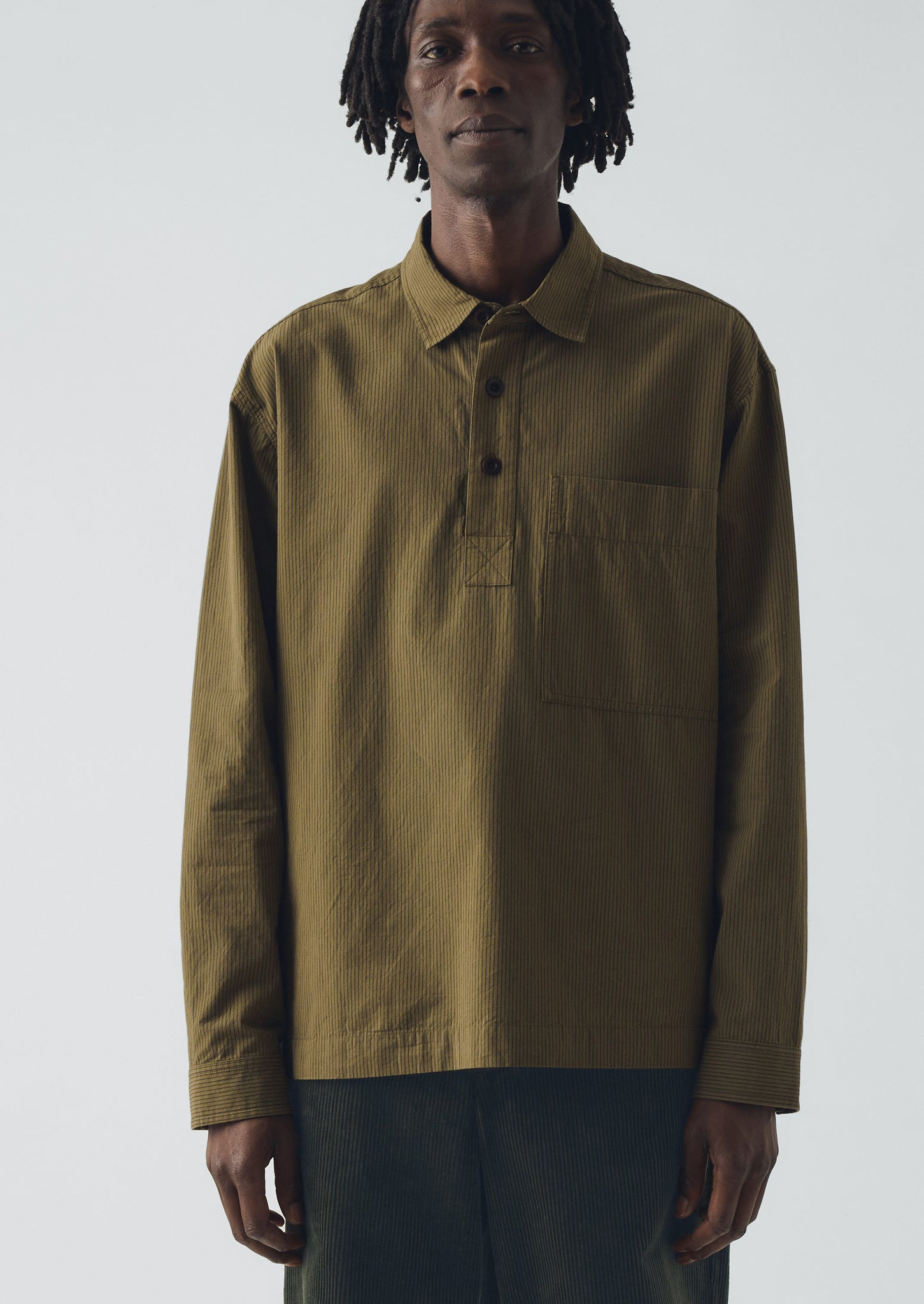 Large Pocket Popover Stripe Shirt | Olive