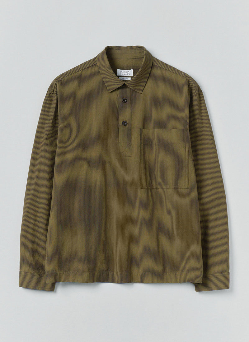 Large Pocket Popover Stripe Shirt | Olive