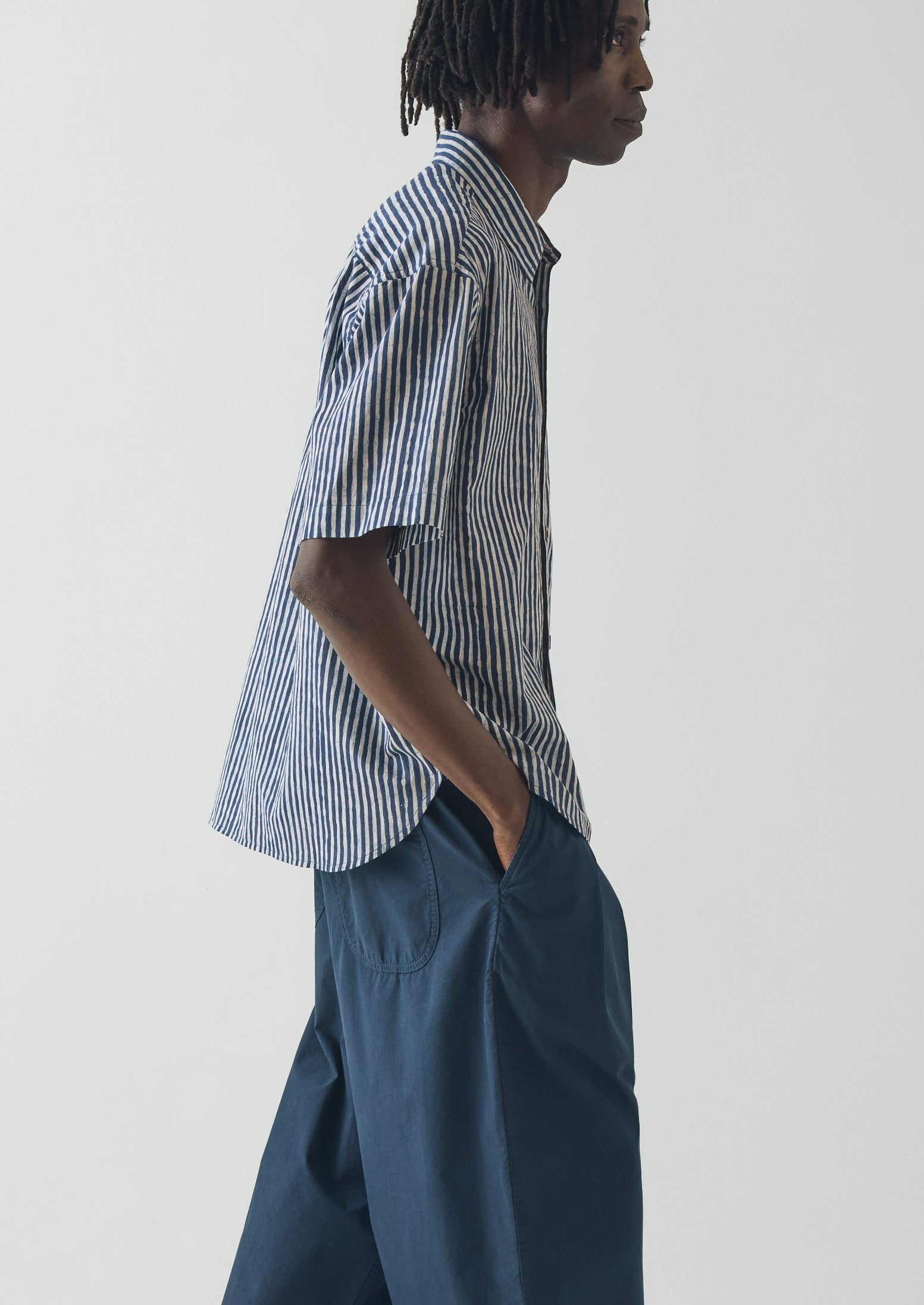 Natural Dye Stripe Cotton Shirt | Indigo | TOAST