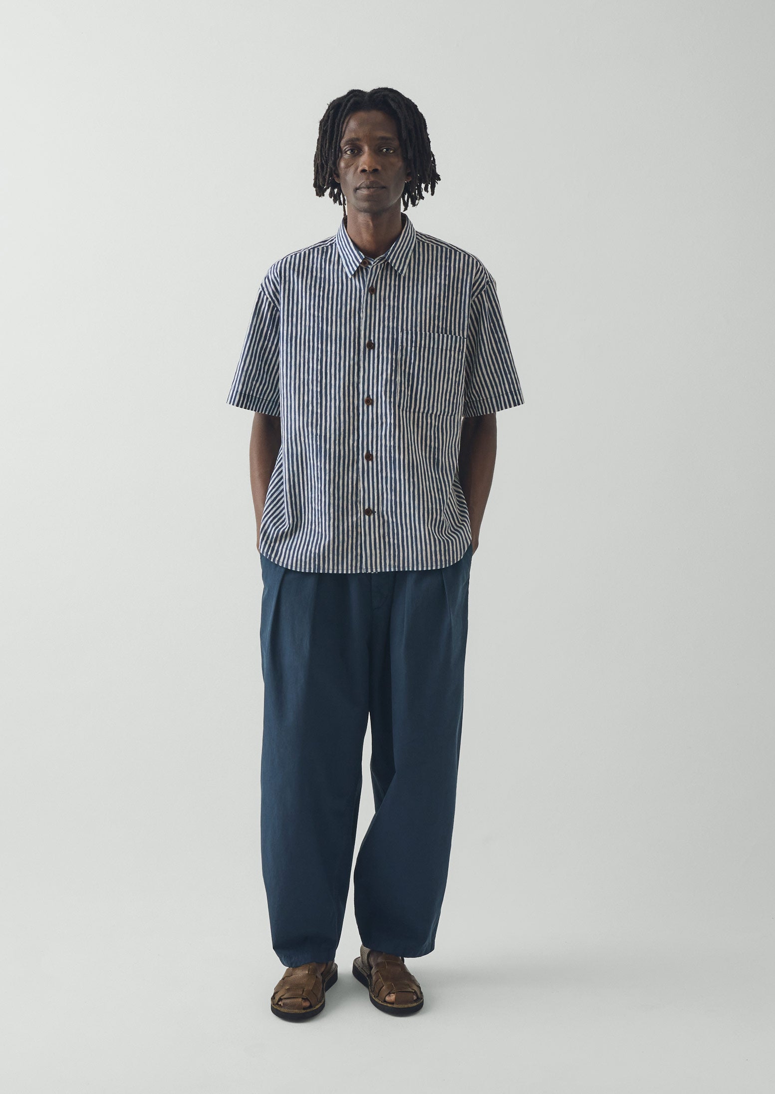 Natural Dye Stripe Cotton Shirt | Indigo | TOAST