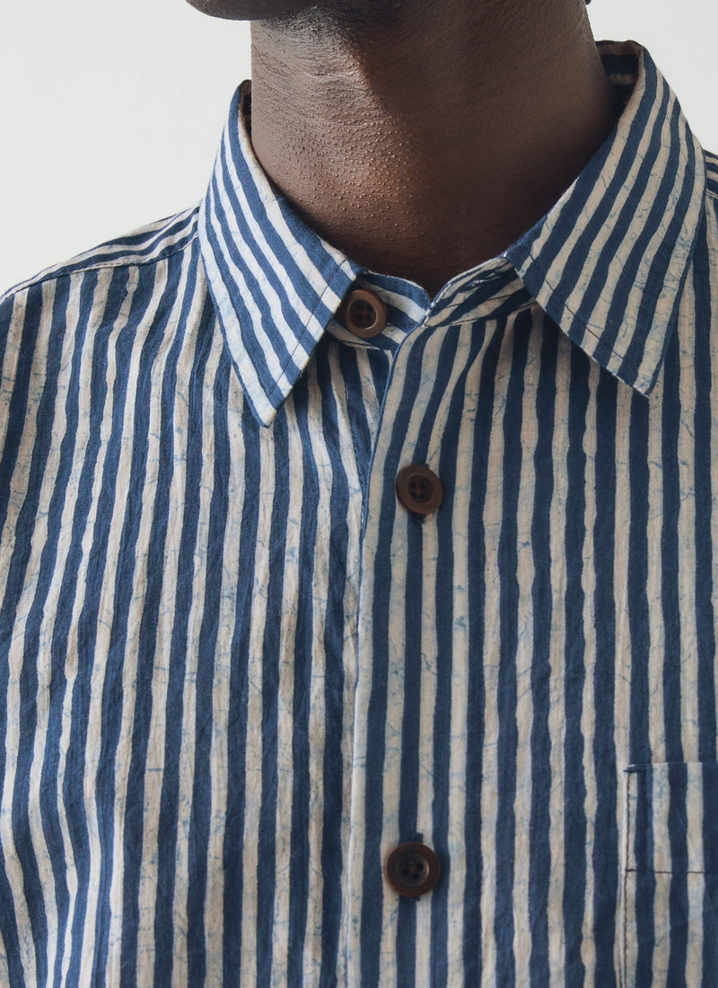 Natural Dye Stripe Cotton Shirt | Indigo