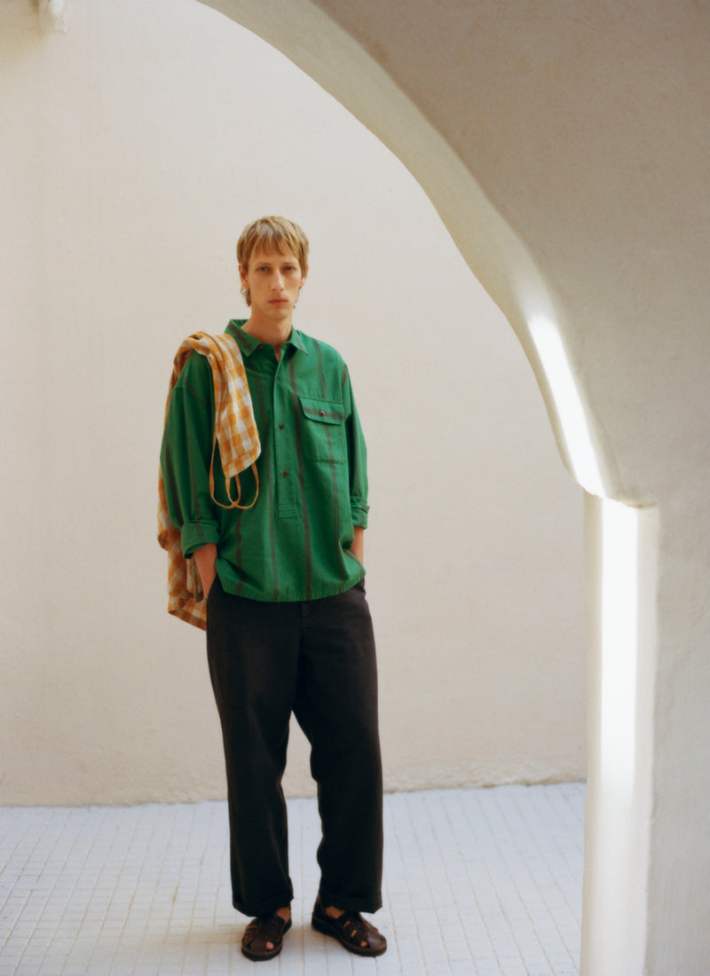 Tea Towel Stripe Cotton Linen Shirt | Sea Green