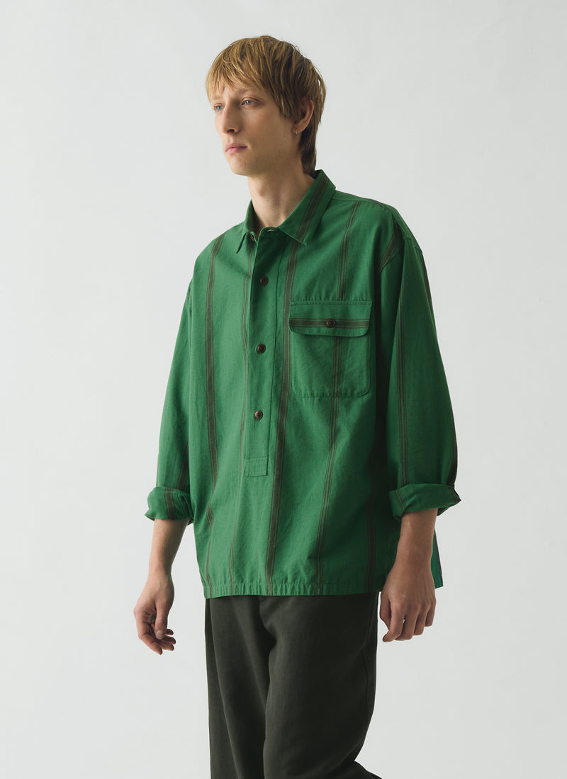 Tea Towel Stripe Cotton Linen Shirt | Sea Green