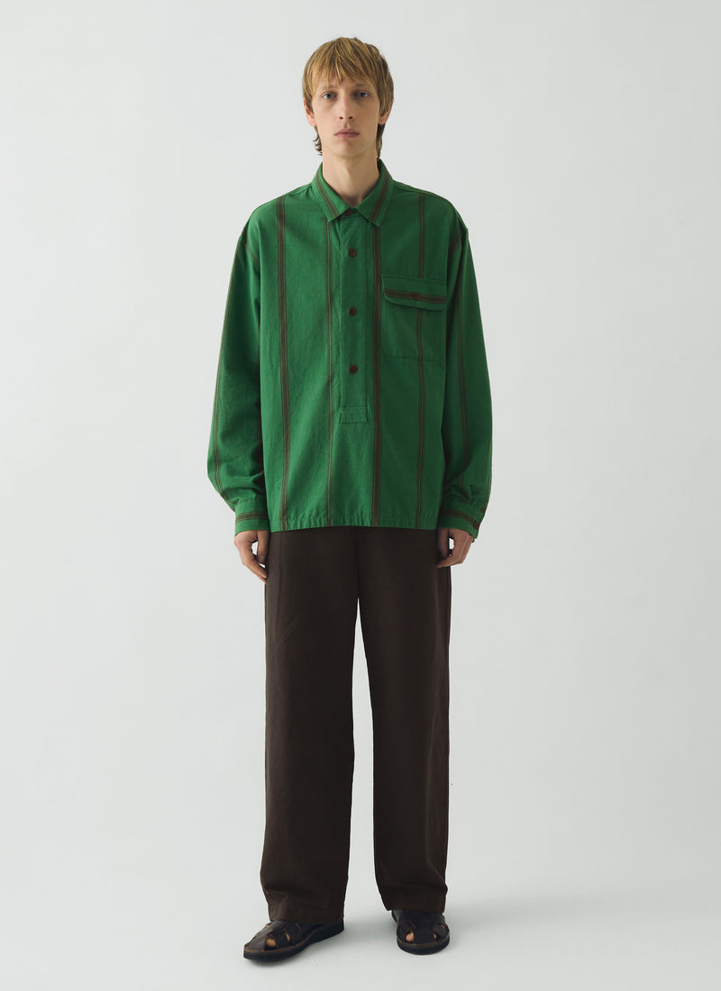 Tea Towel Stripe Cotton Linen Shirt | Sea Green