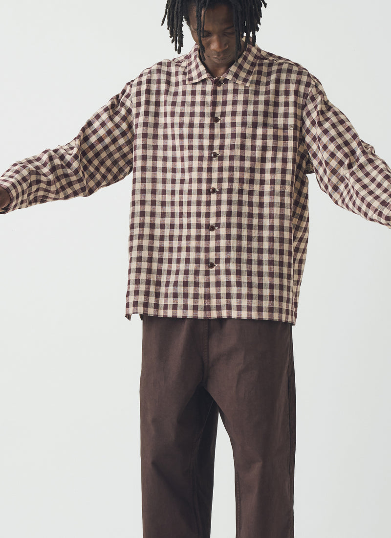 Gingham Cotton Linen Shirt | Dark Chocolate/Ecru