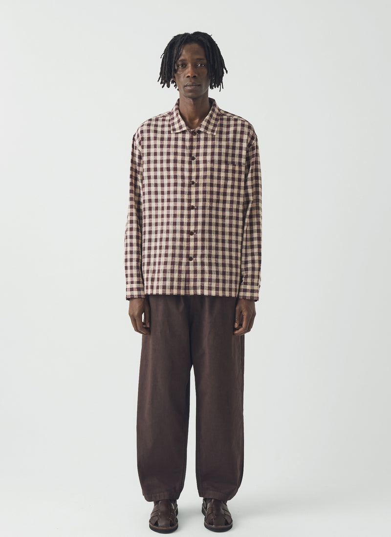 Gingham Cotton Linen Shirt | Dark Chocolate/Ecru