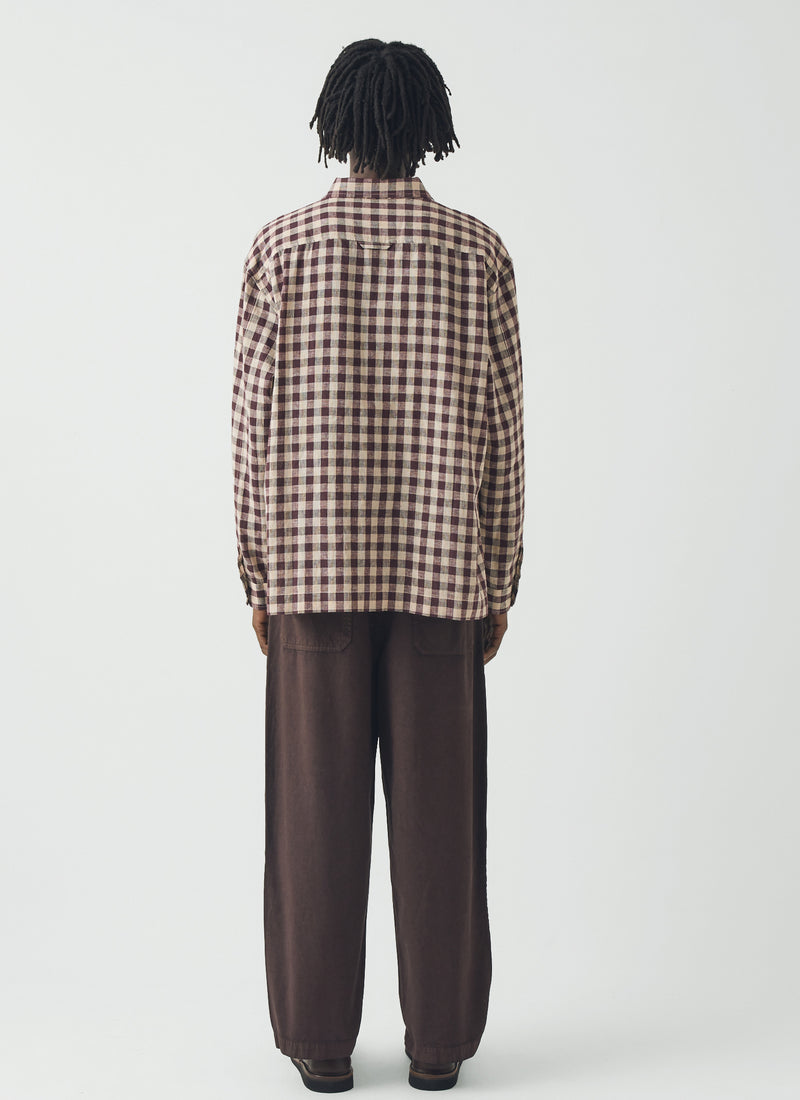 Gingham Cotton Linen Shirt | Dark Chocolate/Ecru