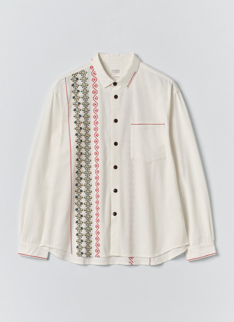 Embroidered Cross Stitch Cotton Shirt | Ecru