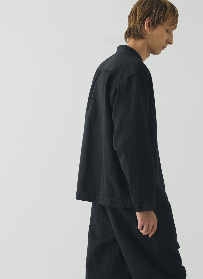 Cotton Linen Pull Over Shirt | Washed Black