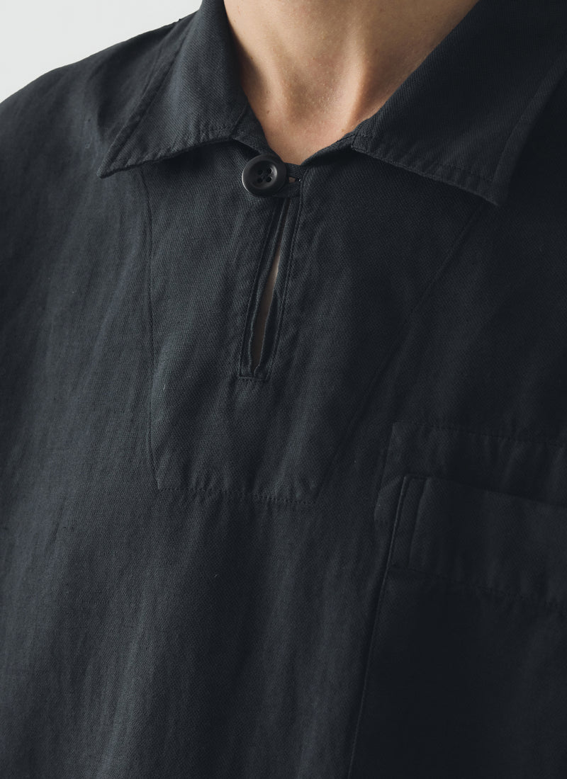 Cotton Linen Pull Over Shirt | Washed Black