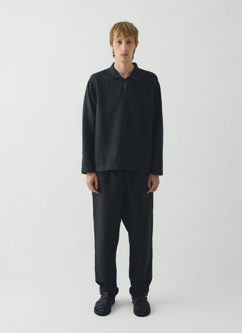 Cotton Linen Pull Over Shirt | Washed Black