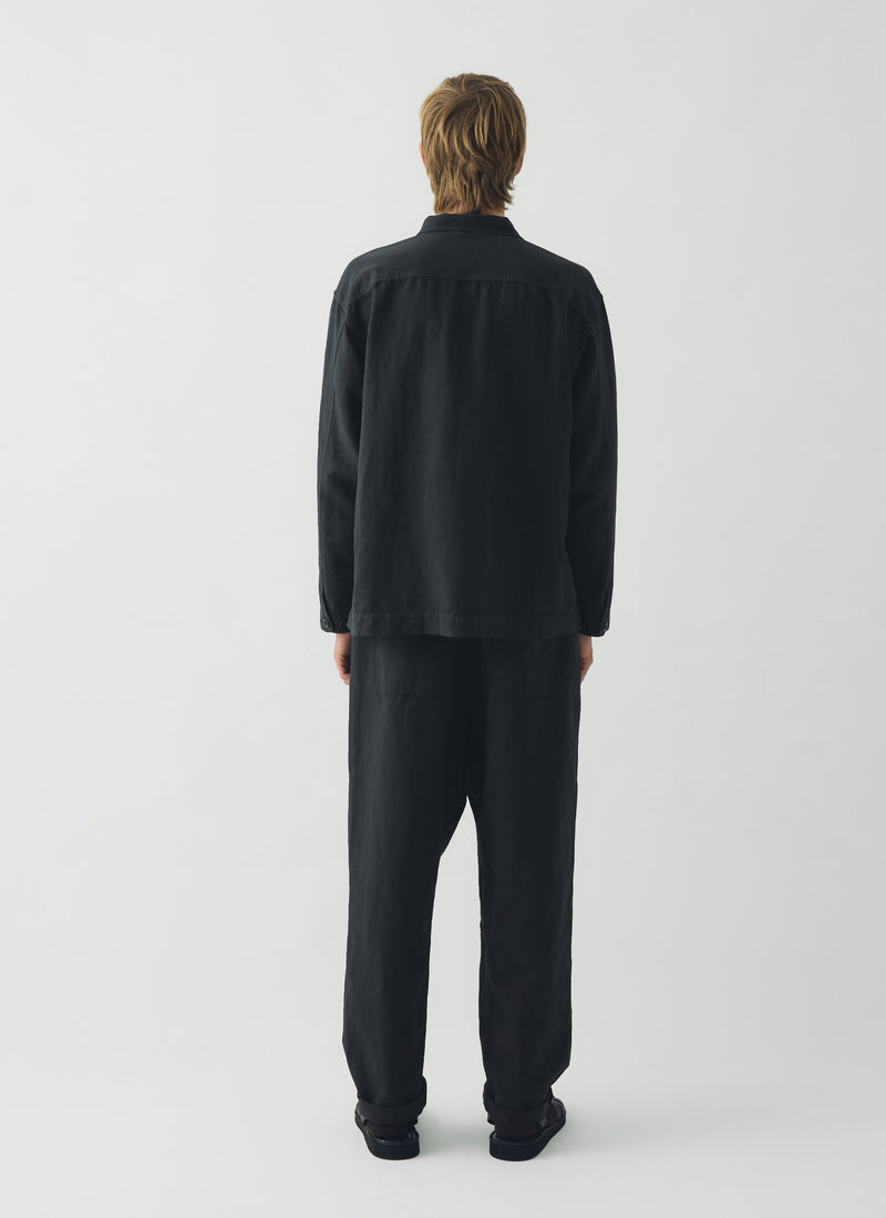 Cotton Linen Pull Over Shirt | Washed Black