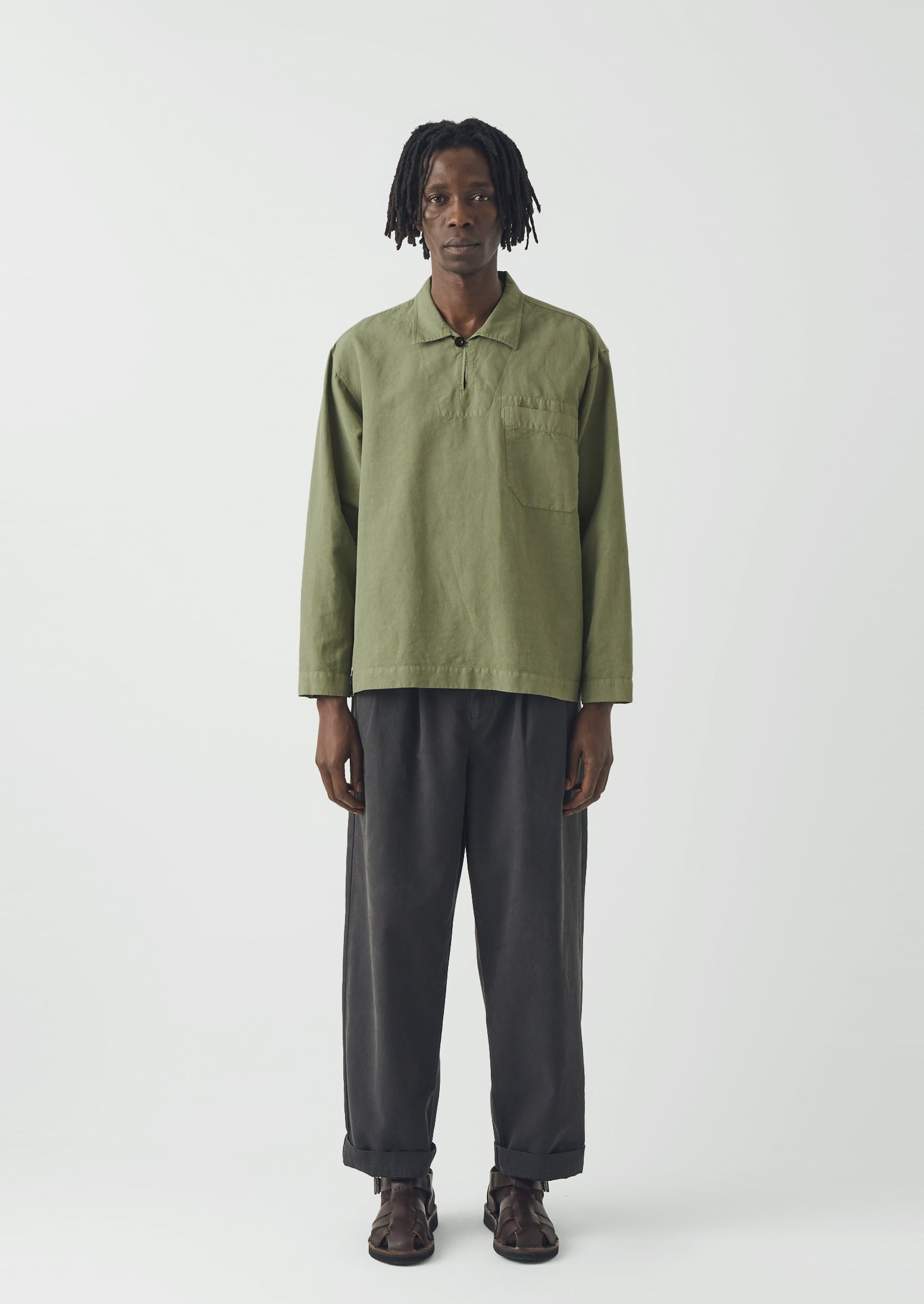 Cotton Linen Pull Over Shirt | Light Sage | TOAST
