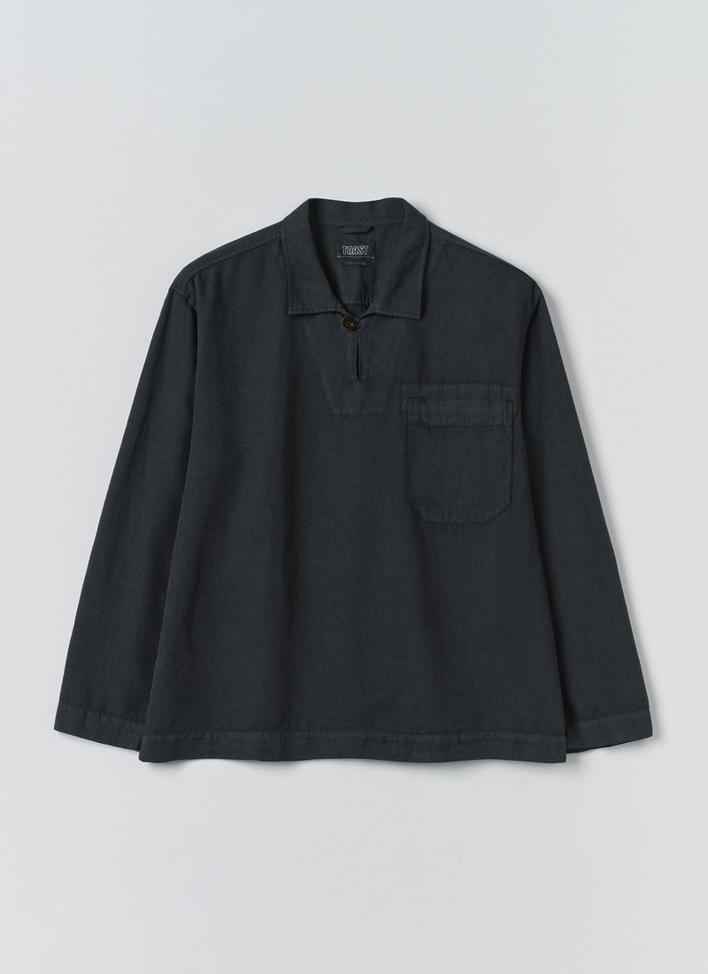 Cotton Linen Pull Over Shirt | Washed Black