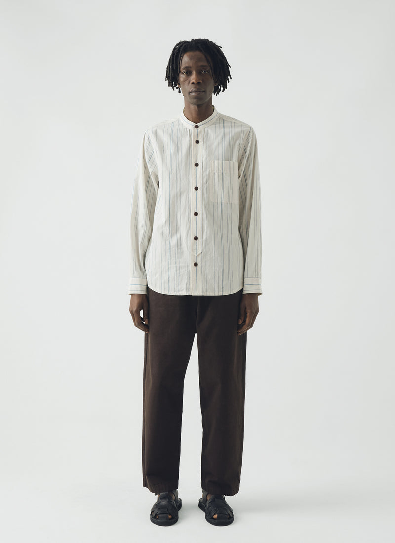 Jasper Irregular Stripe Cotton Shirt | Ecru/Cobalt