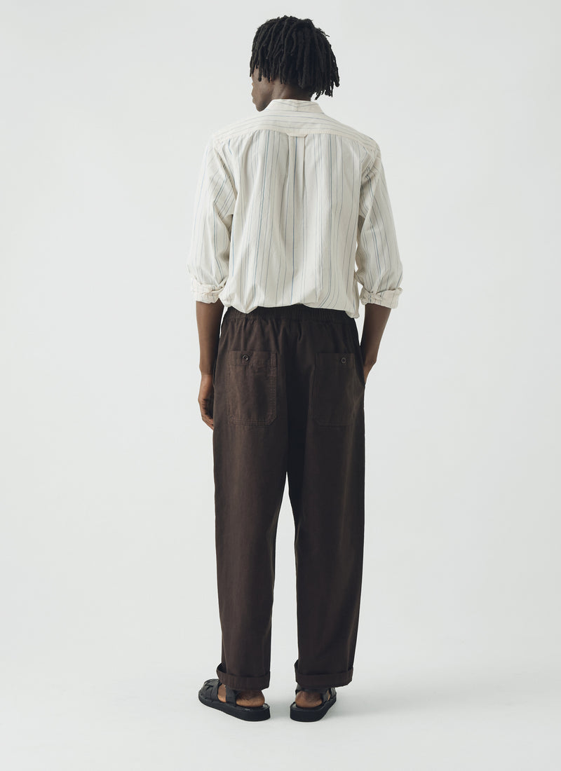Jasper Irregular Stripe Cotton Shirt | Ecru/Cobalt
